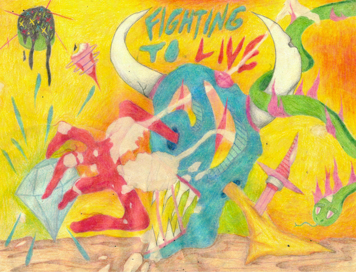 Fighting To Live. Colored Pencil.